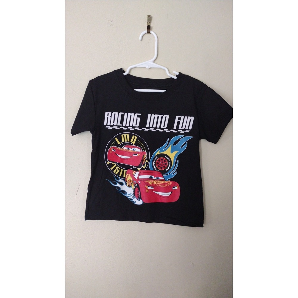 Disney Pixar Cars Lightning McQueen Black Graphic Shirt Kids Size 4T Racing Tee